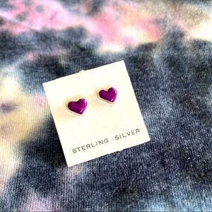 Purple Heart shaped Sterling silver stud earrings